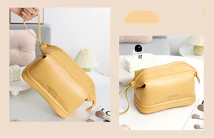 Large capacity PU leather cosmetic bag waterproof travel makeup organizer pouch dumpling style.