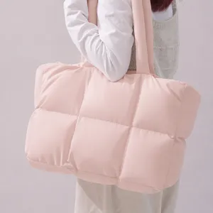 Women Soft Quilted Tote Bag Large Capacity Puffed Crossbody Bag Minimalist Casual Shoulder Bag