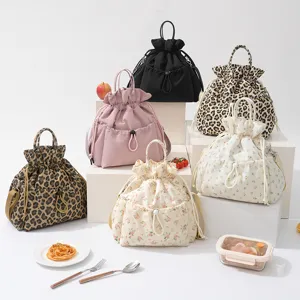 Women Casual Drawstring Tote Bag Waterproof Polyester Shoulder Bag Large Capacity Commuting Lunch Bag Handbag