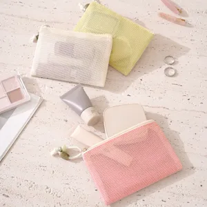 Travel mesh cosmetic bag portable storage pouch multi-color zipper toiletry organizer set