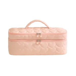Borsa trapuntata rosa a doppio strato per asciugacapelli, custodia da viaggio per styling.