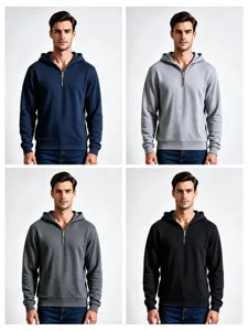 Felpa con cappuccio e mezza zip in pile da uomo, stile casual comodo per uso quotidiano.