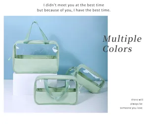 Clear travel cosmetic bag set, waterproof makeup organizer pouch for daily travel and home use.