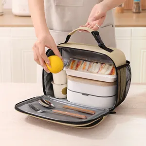 Portable Insulated Lunch Bag Waterproof Thermal Cooler Tote With Side Mesh Pocket For Work School Picnic Travel Lunch Box