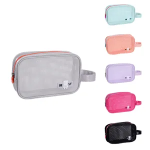 Mesh portable toiletry bag outdoor beach cosmetic storage bag large capacity lightweight design