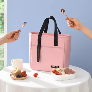 Pink insulated lunch bag for women and men, portable thermal tote bag for work school picnic.