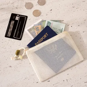 Portable travel mesh storage bag zipper pouch coin purse for passport cosmetics sundries