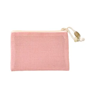 Pink mesh zipper coin purse portable mini makeup pouch for travel small storage bag
