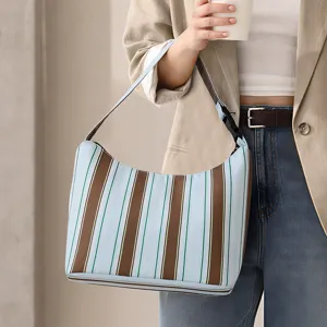 Fashion striped oxford cloth hobo shoulder bag and casual lunch tote bag for daily commute.