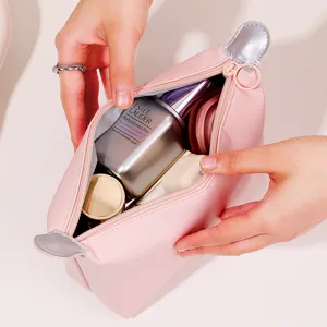 Large Capacity Travel Toiletry Bag Waterproof PU Leather Dumpling Cosmetic Bag Portable Makeup Organizer For Women