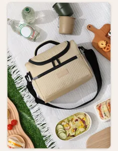 Portable insulated lunch bag with shoulder strap, perfect for office and school daily use.