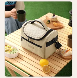 Insulated lunch bag for work and school with adjustable strap, portable cooler bag design.