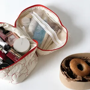 Quilted large capacity cosmetic bag with rabbit embroidery, cute travel toiletry bag