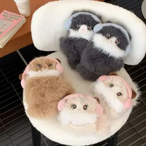 Cute ragdoll cat plush gloves set winter thick warm cozy cute animal hand warmer for women