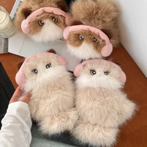 Cute ragdoll cat plush gloves and scarf set winter warm cold-proof cozy fluffy detail view
