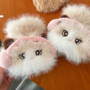 Cute ragdoll cat plush winter warm gloves and scarf set, fluffy soft texture details display.