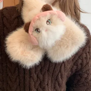 Cute plush cat scarf winter warm thick fluffy neck warmer lovely cartoon animal collar gift