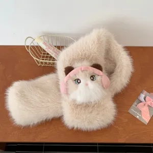 Fluffy cat plush winter warm scarf, cute faux fur thick cold-proof neck wrap for women.