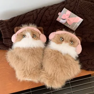 Cute ragdoll cat plush gloves and scarf set, warm winter thick cold-proof winter accessories.