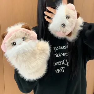 Cute ragdoll cat plush gloves thick warm winter windproof flip five finger mittens soft