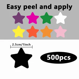 500pz rotolo adesivi stelle colorate etichette autoadesive decorative 2.5cm facile stacco