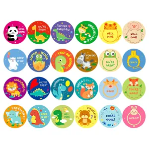 Cute cartoon animal round reward stickers, encouragement sealing stickers for kids school.