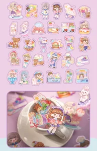Niedliche PET Aufkleber Packung, kawaii Anime Mädchen Tagebuch Zubehör, ästhetische DIY Deko.