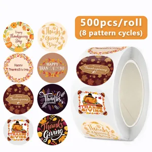 Thanksgiving Day Decorative Sealing Stickers Coated Paper Turkey Pumpkin Autumn Pattern Party Gift Envelope Seal Label