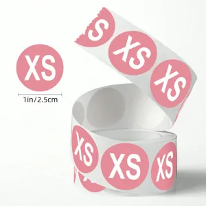 Rosa XS runde Größenaufkleber Rolle, 1 Zoll 2,5 cm Verpackung Verschluss Etikett Detail.