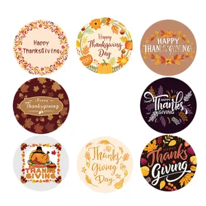 Thanksgiving round stickers for holiday gift sealing, party decoration and DIY craft use.