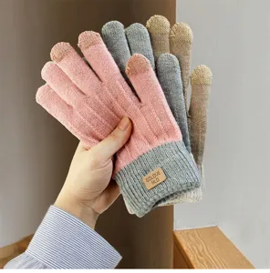 Guanti invernali touch screen caldi in maglia morbida per uomo e donna design elastico.
