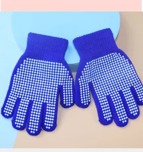 Kids non-slip knitted gloves with white dotted palms for safe daily sports and school activities.