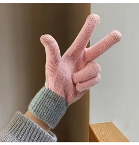 Guanti invernali in maglia touch screen caldi spessi lana foderati in peluche per donne uomini