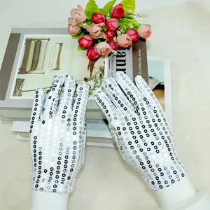White sequin performance gloves for dance parties, stage shows, and festive celebrations.
