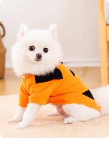 Cute Halloween pet costume for small dogs orange fleece puppy clothes funny holiday outfit