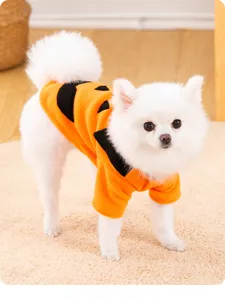 Halloween cute dog costume funny pet clothes orange fleece striped puppy apparel detail view