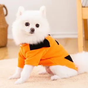 Cute Halloween pet dog costume orange fleece funny puppy clothes for small dogs party apparel