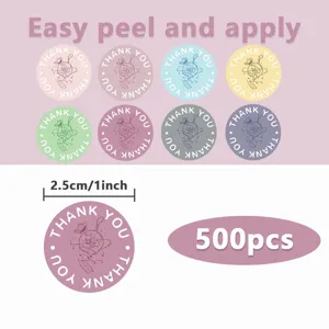 Rol van 500 ronde bedankt stickers, 2.5 cm bloemen etiketten voor bakkerij verpakking en bruiloft.