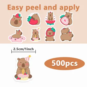 Cute cartoon capybara strawberry stickers PVC waterproof adhesive DIY gift packaging 500pcs