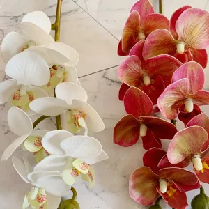 Detailed view of 3d artificial phalaenopsis orchid flowers with realistic petals and natural stems.