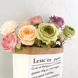 French vintage artificial rose bouquet in kraft paper bag home decor flower arrangement