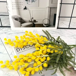 Bouquet de fleurs de mimosa jaunes artificielles pompom duveteux fausses plantes decoration