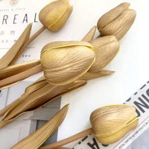 Gouden kunstmatige tulp bloem tak PU simulatie bloemrijke huis bruiloft decor detail