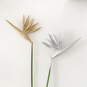 Artificial bird of paradise flower gold silver fake plant for home decor detail view