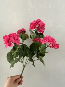 Artificial silk geranium flower branch, realistic floral accessory for home wedding decor.