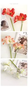 Primo piano dettagliato di fiori di amaryllis artificiali, oggetti di scena decorativi top.