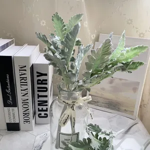 Artificial dusty miller leaf branch for home decor, wedding floral arrangement and green plant styling.