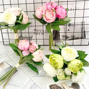 Nordic Style Artificial Silk Peony Camellia Flower Bouquet Fake Flowers For Home Living Room Decor Wedding Bridal Holding Flowers
