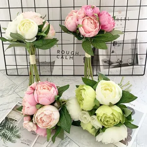Nordic artificial peony camellia silk flower bouquet for wedding bridal and home decor.