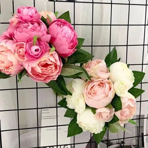 Stunning close-up detail of artificial peony camellia bouquet for home floral decor.